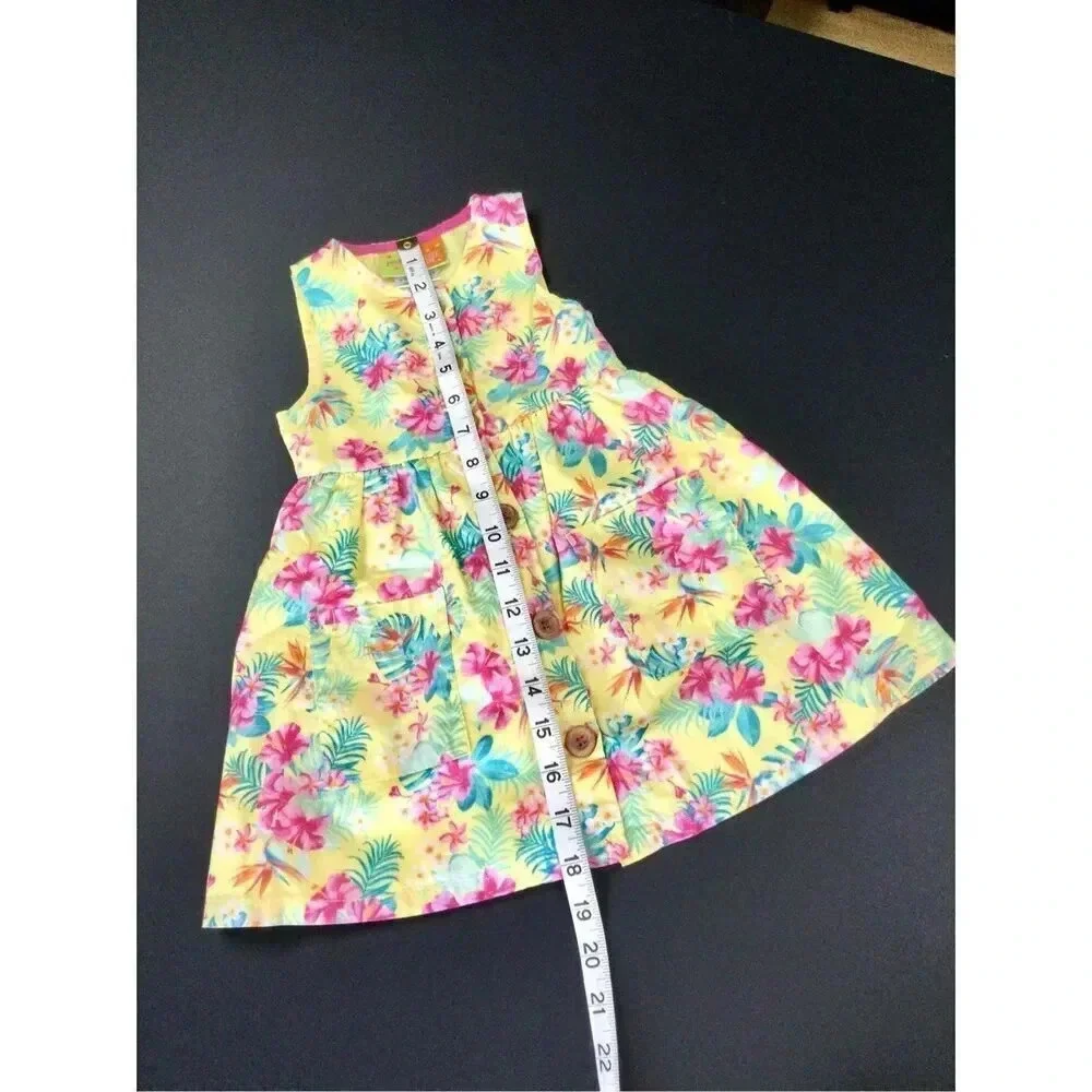 Penelope Mack Baby Yellow Pink Floral Sleeveless Hawaiian Shirt Dress Size 18M w